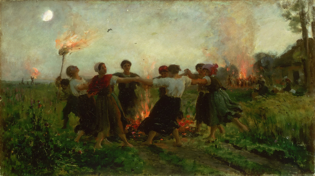 La Festa de Sant Joan, de Jules Breton (1875). Aquesta pintura mostra l'ambient tradicional de la celebració de la Nit de Sant Joan.
