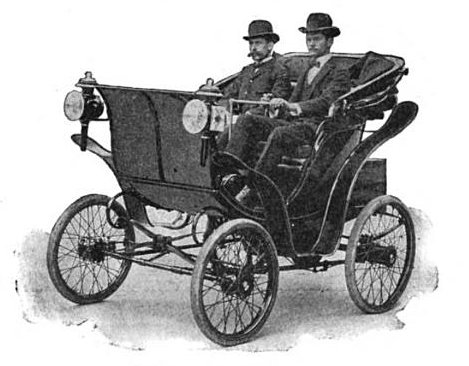 Cotxe elèctric històric: 1900 Riker Victoria. Imatge clara i nítida que mostra un model antic de cotxe elèctric, útil per entendre l’evolució tecnològica.