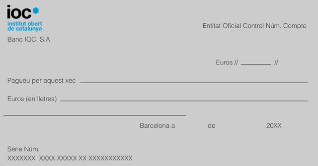 Model de xec bancari, un document financer habitual en la comptabilitat.