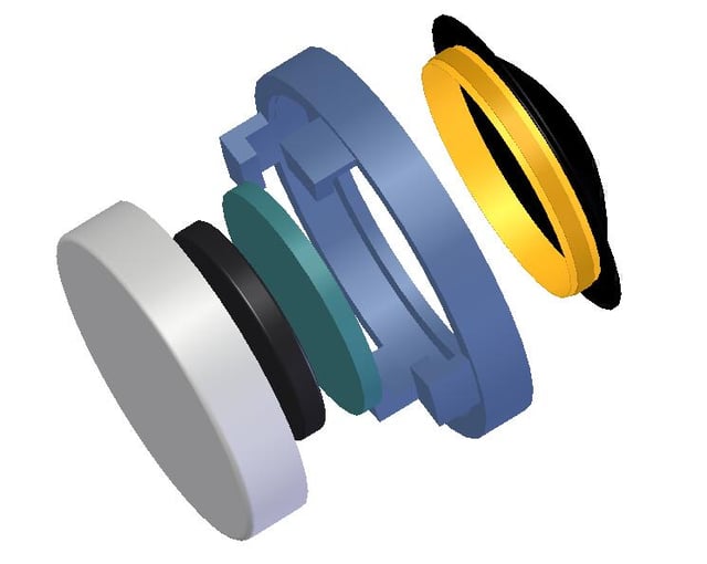 Vista explotada d'un tweeter de cúpula, per veure les parts que fan el so agut.