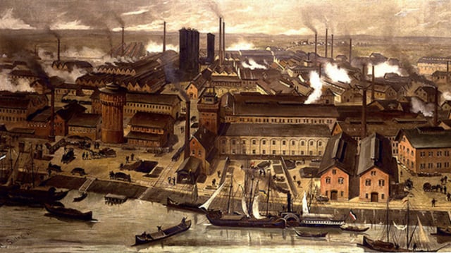 Factoria química BASF a Ludwigshafen (1881), que representa l'expansió industrial i nous sectors al segle XIX.