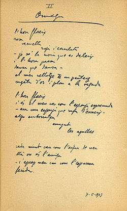 Manuscrit del poema "Omega" de Salvat-Papasseit.