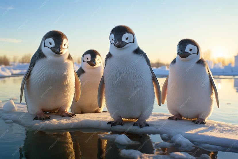 Família de pingüins a l'Antàrtida. Els pingüins viuen junts per protegir-se.