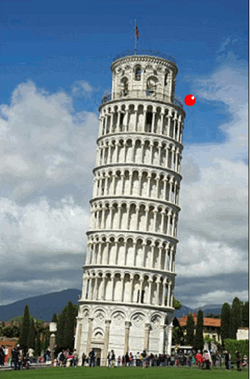 Aquí veiem una animació d'un objecte que cau des de la Torre de Pisa. La gravetat fa que caiguin cap a terra.