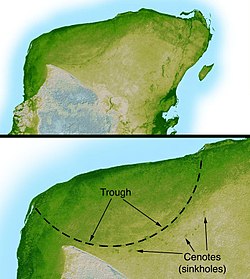 Imatge de la topografia per radar del cràter de Chicxulub, relacionat amb l'extinció dels dinosaures.
