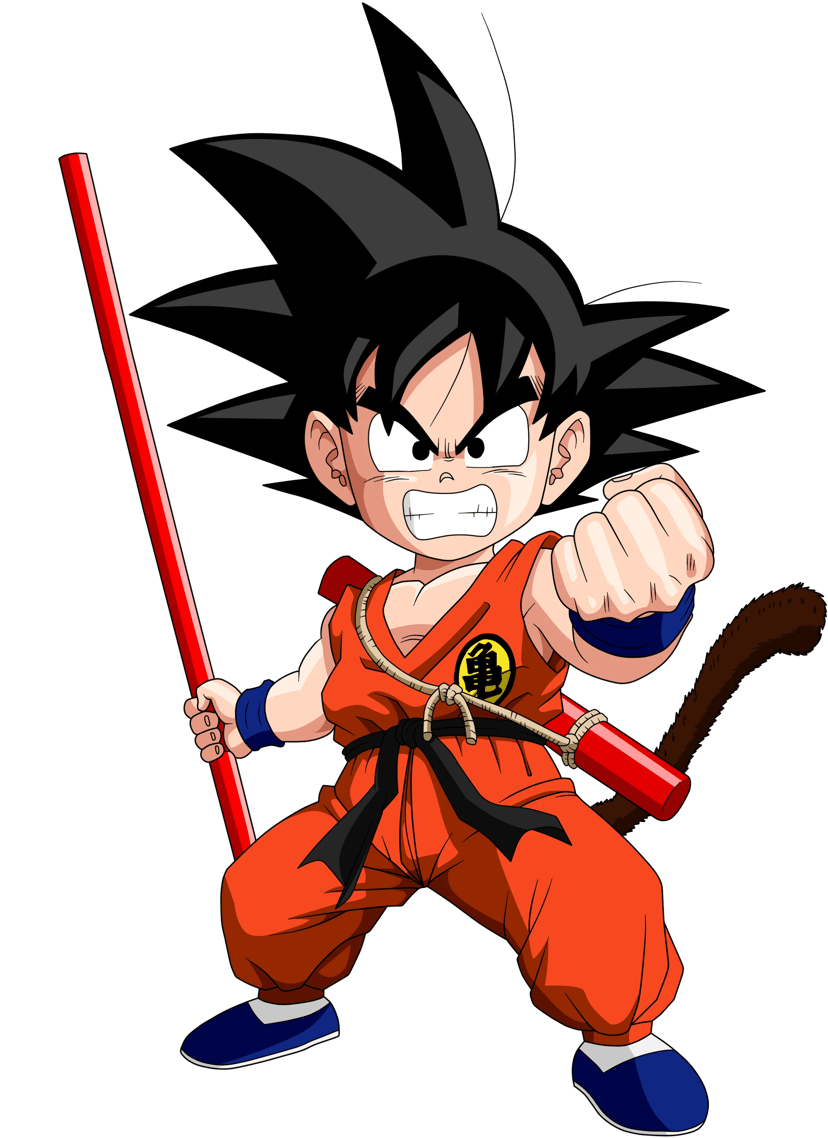 Imatge d'alta resolució de Son Goku petit, portada oficial del manga, amb colors vius i simplicitat per als nens.